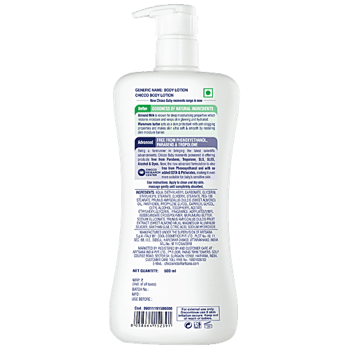 Chicco Baby Moments - Body Lotion, Almond Milk, Murumuru Butter, For Hydrating Skin & Easy Absorption, 500 ml  Parabens Free