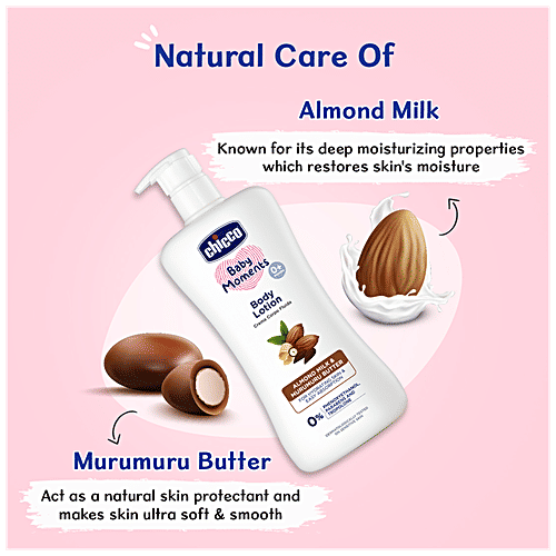 Chicco Baby Moments - Body Lotion, Almond Milk, Murumuru Butter, For Hydrating Skin & Easy Absorption, 500 ml  Parabens Free