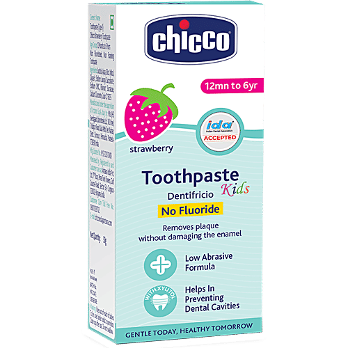 Chicco Strawberry Flavour Toothpaste For Babies, 50 g  Fluoride Free, Low REA Level