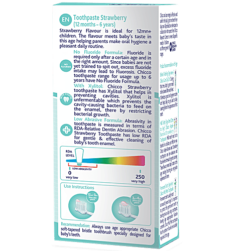 Chicco Strawberry Flavour Toothpaste For Babies, 50 g  Fluoride Free, Low REA Level