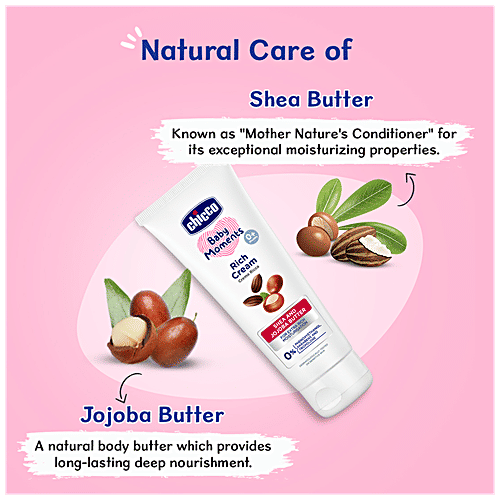 Chicco Baby Moments - Rich Cream, Shea & Jojoba Butter, For Extra Rich Moisturisation, 100 ml Parabens Free