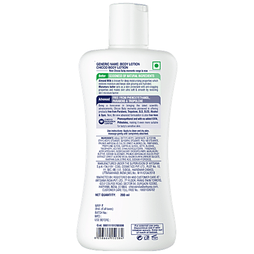 Chicco Baby Moments - Body Lotion, Almond Milk, Murumuru Butter, For Hydrating Skin & Easy Absorption, 200 ml  Parabens Free