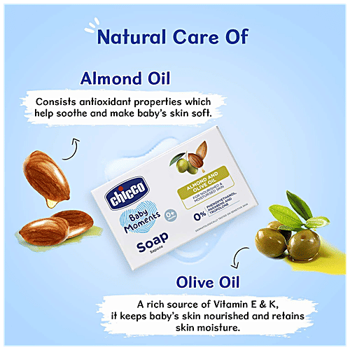 Chicco Baby Moments - Soap, Almond & Olive Oil, For Deep Moisturised Skin & Nourished Skin, 75 g  Parabens Free