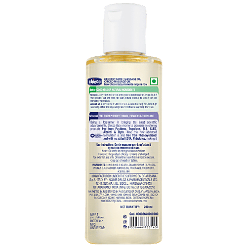 Chicco Baby Moments -  Massage Oil, Olive & Almond Oil, For Deep Moisturised Skin & Nourished Scalp, 200 ml  Parabens Free
