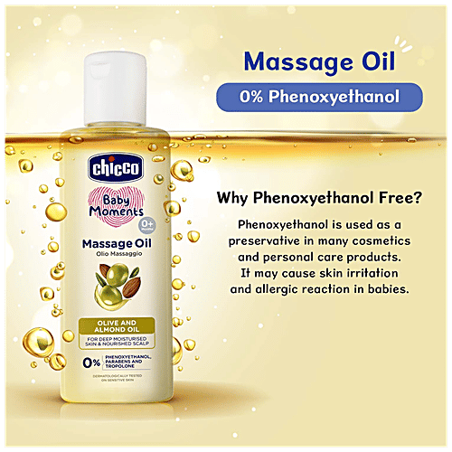 Chicco Baby Moments -  Massage Oil, Olive & Almond Oil, For Deep Moisturised Skin & Nourished Scalp, 200 ml  Parabens Free