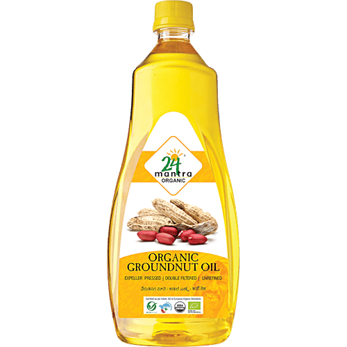 24 Mantra Organic Pressed Groundnut/Peanut Oil, 1 L Bottle 