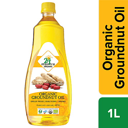 24 Mantra Organic Pressed Groundnut/Peanut Oil, 1 L Bottle 