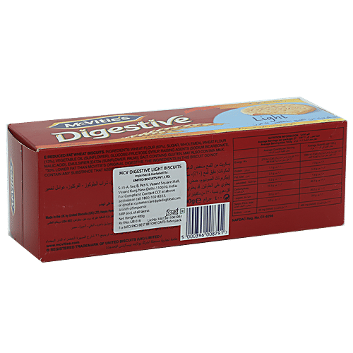 McVitie's Wholewheat Digestive Light Imported Biscuits With 30% Lesser Fat, 400 g Carton 