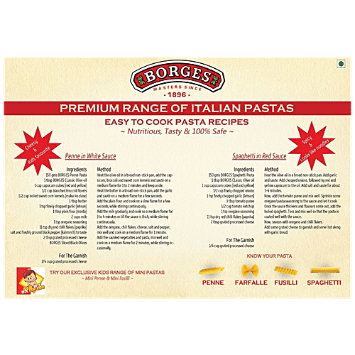 Borges Durum Wheat Pasta - Mini Penne Rigate, 350 g Pouch 0% Cholesterol & No TransFats