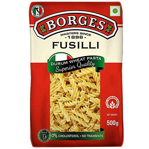 Borges Durum Wheat Pasta - Fusilli, 500 g Pouch 0% Cholesterol & No TransFats