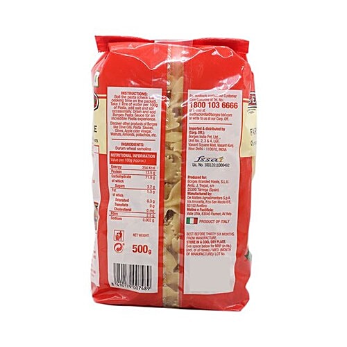BORGES Durum Wheat Pasta - Farfalle, 500 g Pouch 