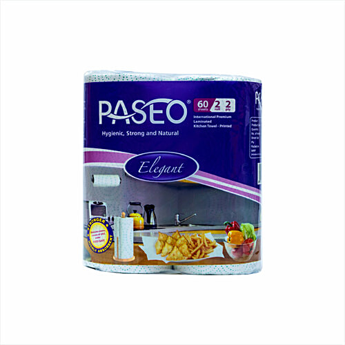 Paseo Printed Kitchen Towel Rolls - 2 Ply, 2 pcs Stronger & Highly Absorbent