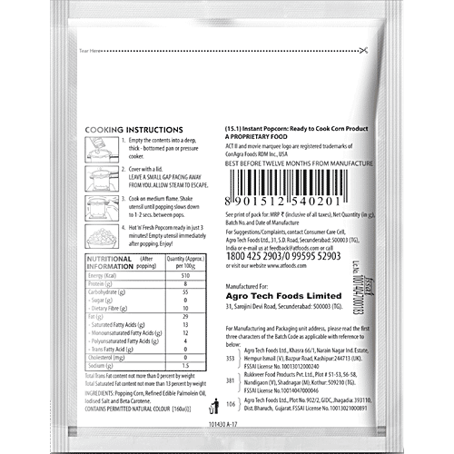 ACT II Instant Popcorn - Golden Sizzle, 120 g Pouch 