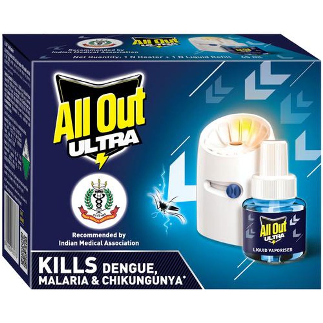 All Out Ultra Liquid Vaporiser Mosquito Repellent Starter Pack - Kills Dengue, Malaria, & Chikungunya Mosquitoes, 45 ml Machine + Refill
