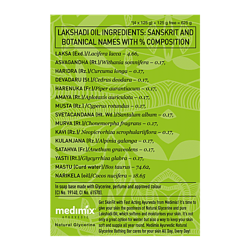 Medimix Natural Glycerine Ayurvedic Soap, 125 g Buy 4 Get 1 Free With Lakshadi Oil for Moisturized Skin