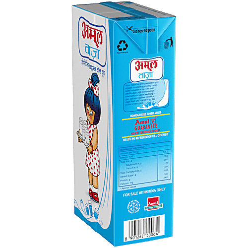 Buy Amul Taaza Homogenised Toned Milk 1 Lt Carton Online at the Best