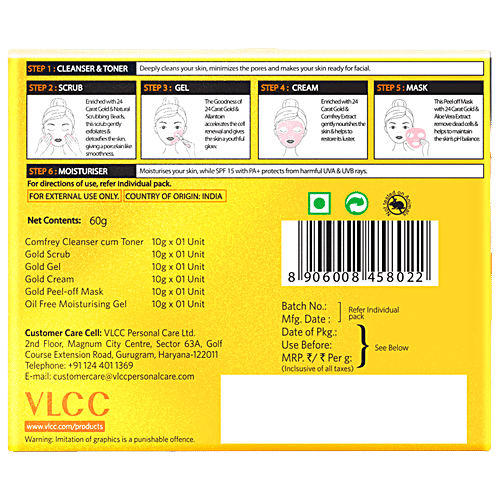 VLCC Gold Facial Kit For Luminous & Radiant Complexion, 60 g  For Luminous & Radiant Complexion