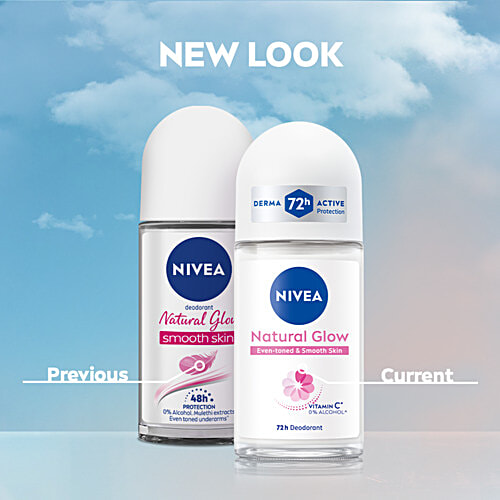 Nivea Whitening Smooth Skin Women Deodorant Roll On For 48h Protection, 50 ml Bottle 48h Protection, 0% Alcohol, Even Toned Underarms, Muelthi Extracts