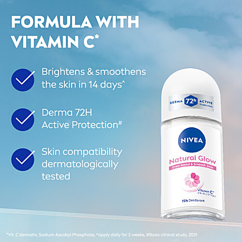 Nivea Whitening Smooth Skin Women Deodorant Roll On For 48h Protection, 50 ml Bottle 48h Protection, 0% Alcohol, Even Toned Underarms, Muelthi Extracts