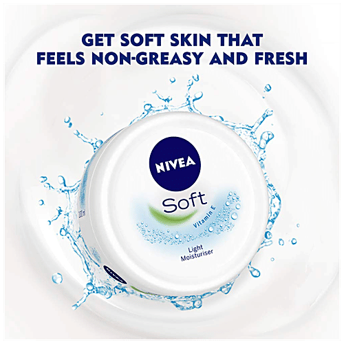 Nivea Soft Light Moisturiser For Face, Hand & Body - Non-Sticky Cream With Vitamin E & Jojoba Oil, 300 ml  