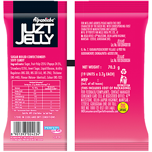 Alpenliebe Juzt Jelly Soft Candy - Strawberry Flavour, 70.3 g Pouch 