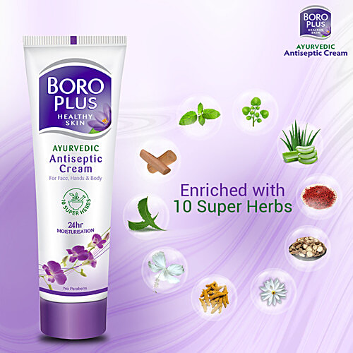 Boroplus Ayurvedic Antiseptic Multipurpose Cream, For Face, Hand & Body, No Parabens 24 Hrs Moisturiser, 80 ml  No Parabens