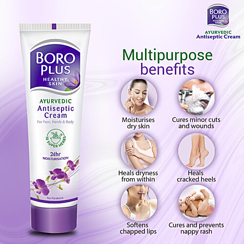 Boroplus Ayurvedic Antiseptic Multipurpose Cream, For Face, Hand & Body, No Parabens 24 Hrs Moisturiser, 80 ml  No Parabens