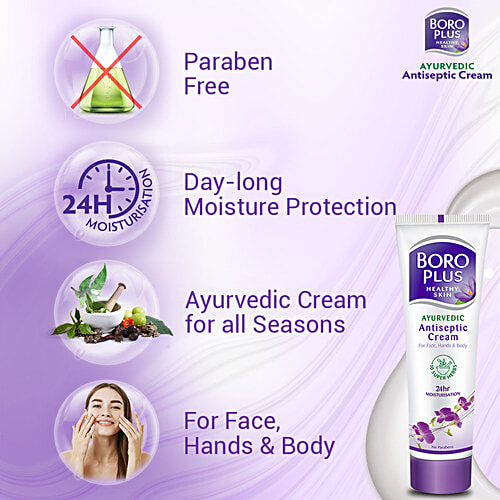 Boroplus Ayurvedic Antiseptic Multipurpose Cream, For Face, Hand & Body, No Parabens 24 Hrs Moisturiser, 80 ml  No Parabens