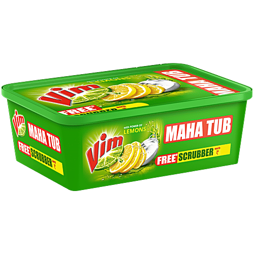Vim Lemon Dishwash Bar, 500 g (Get 1 Scrubber Free) 