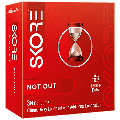Skore Not Out Condoms - Climax Delay & Dotted, 3 pcs  Special Delay Lubricant