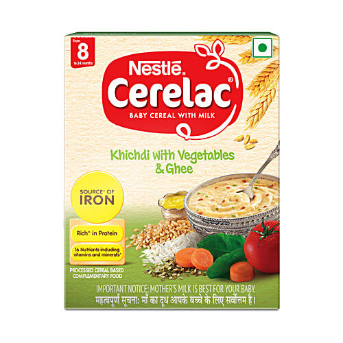 Nestle Cerelac Khichdi With Vegetables & Ghee Baby Cereal With Milk For 8-24 Months, 300 g Source of Iron, Rich in Protein, 14 Nutrients Including Vitamins & Minerals