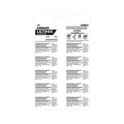 Eveready Ultima Alkaline AA Battery, 10 pcs  400% Longer Lasting