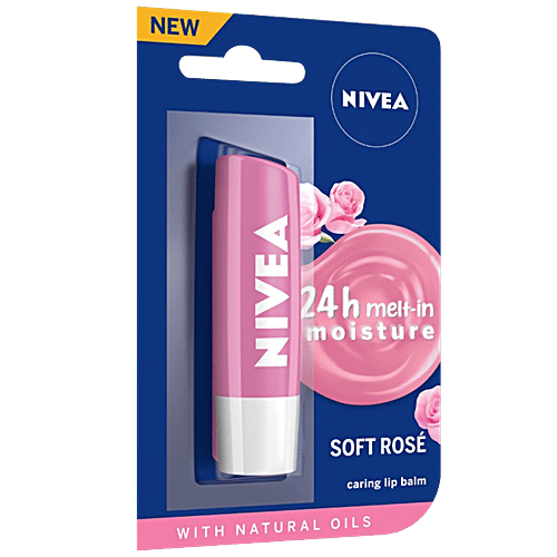 Nivea Soft Rose Lip Balm - 24h Moisture With Natural Oils, Delicate Rose Shine, 4.8 g  With Natural Oils