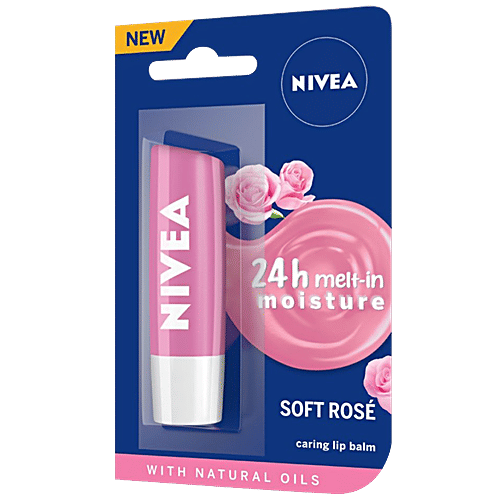 Nivea Soft Rose Lip Balm - 24h Moisture With Natural Oils, Delicate Rose Shine, 4.8 g  With Natural Oils