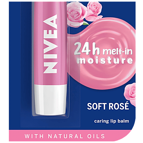 Nivea Soft Rose Lip Balm - 24h Moisture With Natural Oils, Delicate Rose Shine, 4.8 g  With Natural Oils