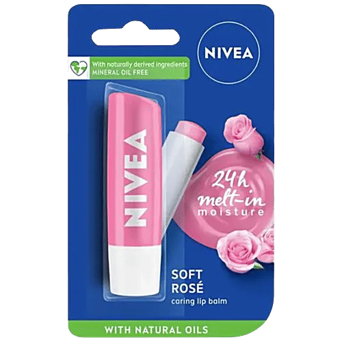 Nivea Soft Rose Lip Balm - 24h Moisture With Natural Oils, Delicate Rose Shine, 4.8 g  With Natural Oils