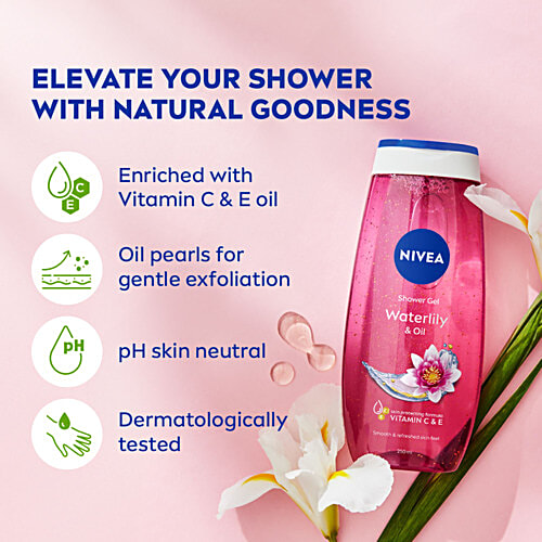 Nivea Waterlily & Oil Shower Gel - With Refreshing Scent, pH Balanced, Moisturising, 250 ml  