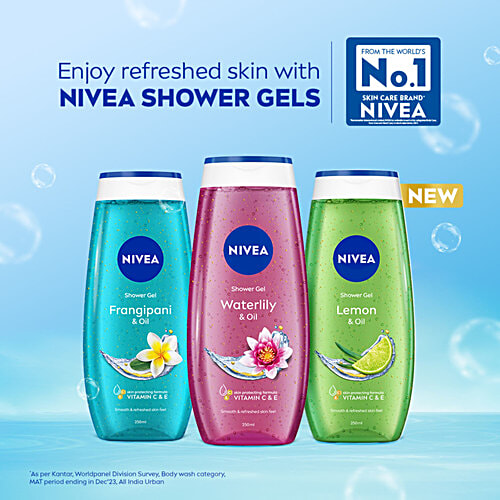 Nivea Waterlily & Oil Shower Gel - With Refreshing Scent, pH Balanced, Moisturising, 250 ml  