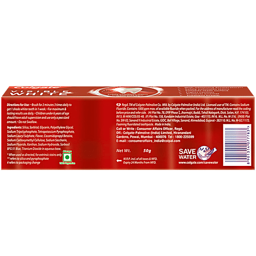 Colgate Visible White Toothpaste - Sparkling Mint, 50 g Teeth Whitening Starts in 1 Week, Safe on Enamel & Stain Removal