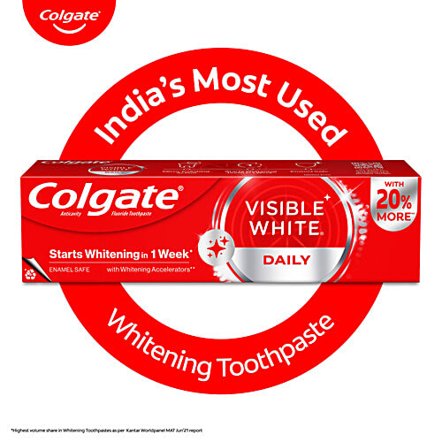 Colgate Visible White Toothpaste - Sparkling Mint, 50 g Teeth Whitening Starts in 1 Week, Safe on Enamel & Stain Removal