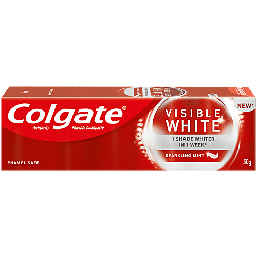 Colgate Visible White Toothpaste - Sparkling Mint, 50 g Teeth Whitening Starts in 1 Week, Safe on Enamel & Stain Removal