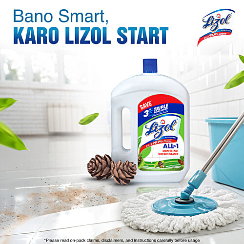 Lizol All In 1 Disinfectant Surface & Floor Cleaner - Pine, Kills 99.9% Germs, 2 L  Kills 99.9% Germs