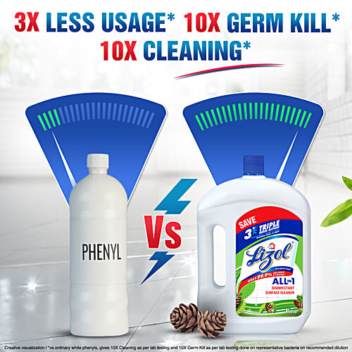 Lizol All In 1 Disinfectant Surface & Floor Cleaner - Pine, Kills 99.9% Germs, 2 L  Kills 99.9% Germs