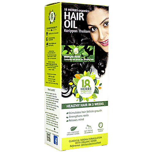 18 Herbs Karippan Thailam Hair Oil - Healthy Hair in 3 Weeks, 100% Certified Organic Herbs, Sulphur & Paraben Free, 100 ml Sulphur & Paraben Free