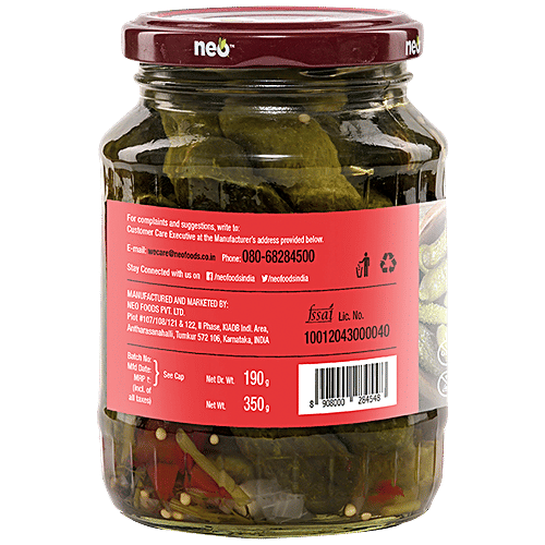 Neo Baby Gherkins, 350 g Bottle Nutritious & Healthy
 Non-GMO, No Added Preservatives