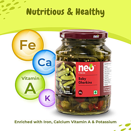 Neo Baby Gherkins, 350 g Bottle Nutritious & Healthy
 Non-GMO, No Added Preservatives