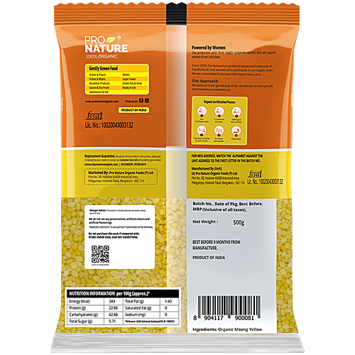 Pro Nature Organic Moong - Yellow, 500 g Pouch 