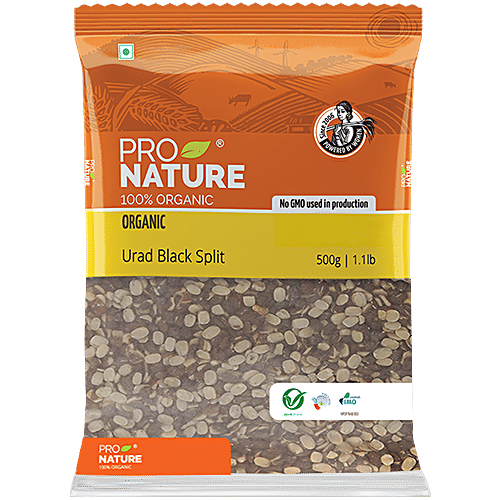Pro Nature Organic Urad Black Split/Urad Dal, 500 g Pouch No GMO Used