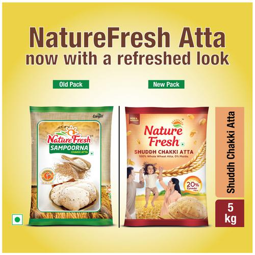 Nature Fresh Sampoorna Chakki Atta/Godihittu, 5 Kg Bag High Dietary Fibre, 0% Maida