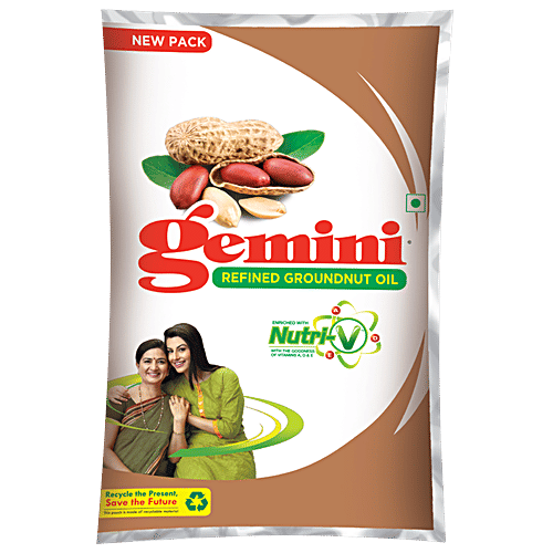 Gemini Refined Groundnut Oil, 1 L Pouch 